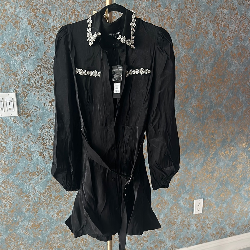 Black Embellished Blouse Dress - Picture 3 of 8